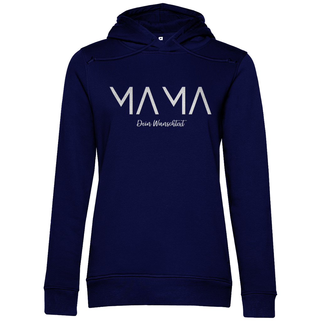 Damen Hoodie „MAMA Bright“ aus Bio-Baumwolle in Navy Blau – personalisierbarer Weiß-Print für stolze und modebewusste Mamas