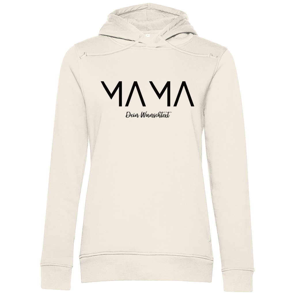 Damen Hoodie „MAMA Lines“ aus Bio-Baumwolle in Beige – modernes Design mit personalisierbarem Wunschtext für stilbewusste Mamas