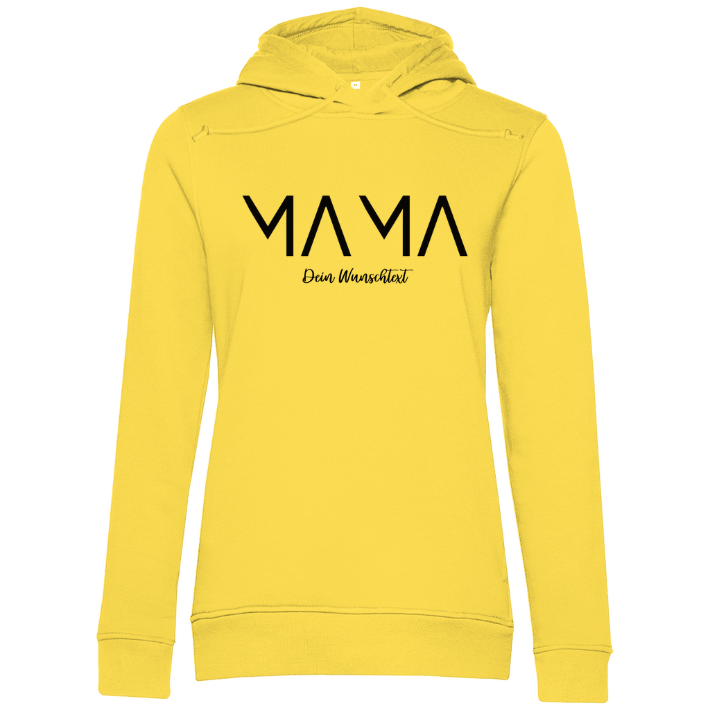Damen Hoodie „MAMA Lines“ aus Bio-Baumwolle in Gelb – modernes Design mit personalisierbarem Wunschtext für stilbewusste Mamas
