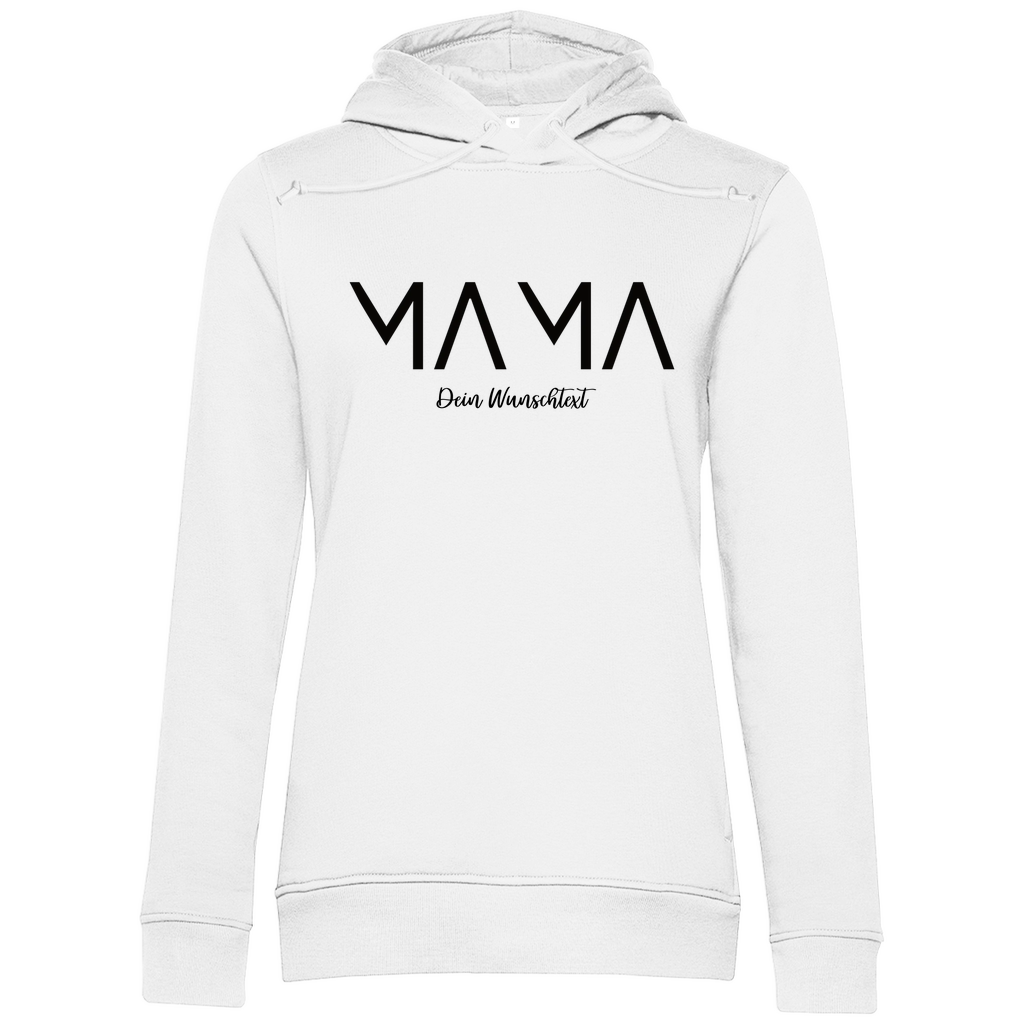 Damen Hoodie „MAMA Lines“ aus Bio-Baumwolle in Weiß – modernes Design mit personalisierbarem Wunschtext für stilbewusste Mamas