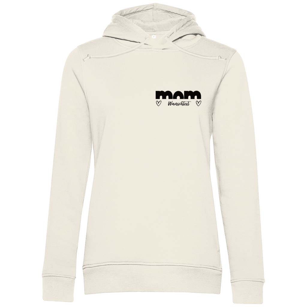 Damen Hoodie „mom True“ aus Bio-Baumwolle in Beige – personalisierbarer, moderner Print für stilbewusste Mamas