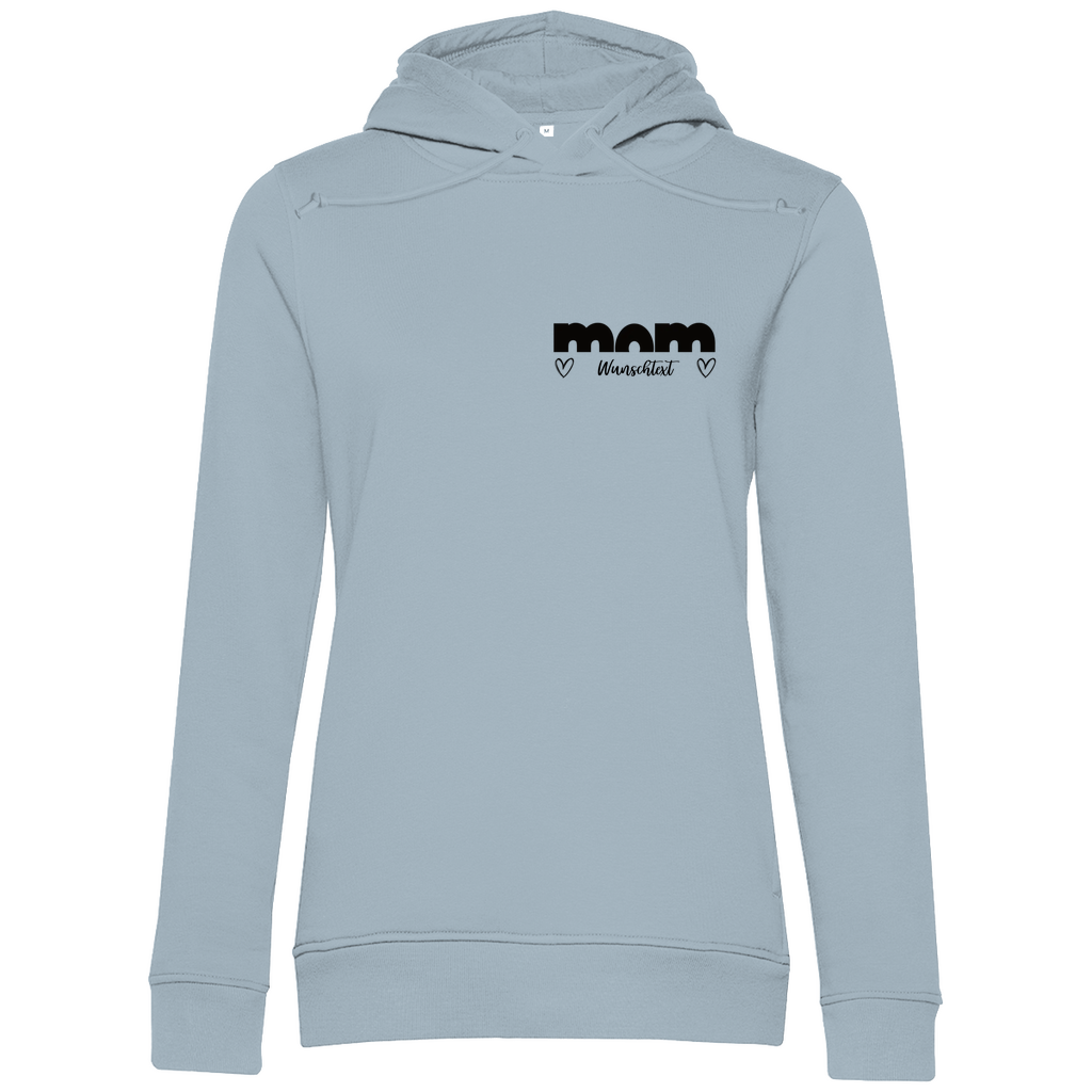 Damen Hoodie „mom True“ aus Bio-Baumwolle in Blau – personalisierbarer, moderner Print für stilbewusste Mamas