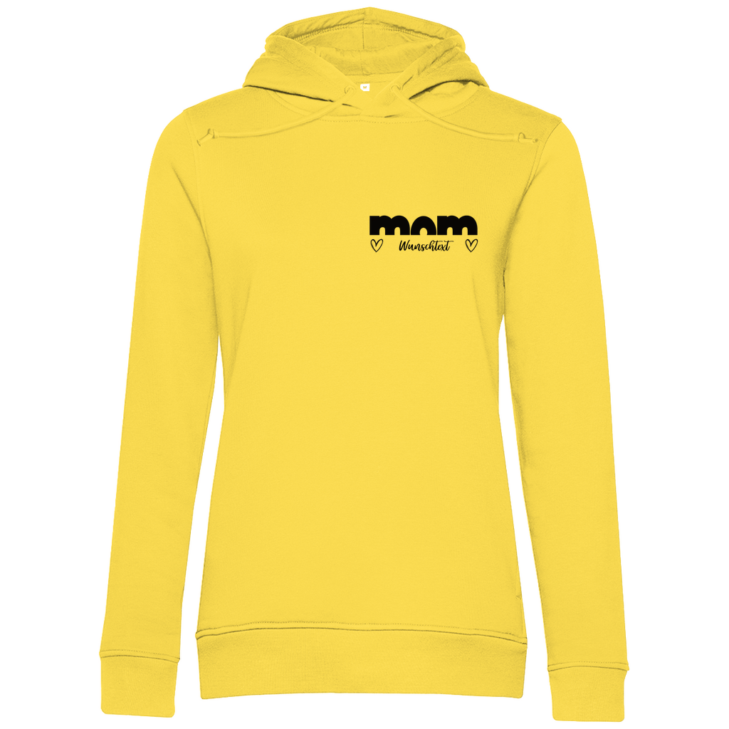 Damen Hoodie „mom True“ aus Bio-Baumwolle in Gelb – personalisierbarer, moderner Print für stilbewusste Mamas