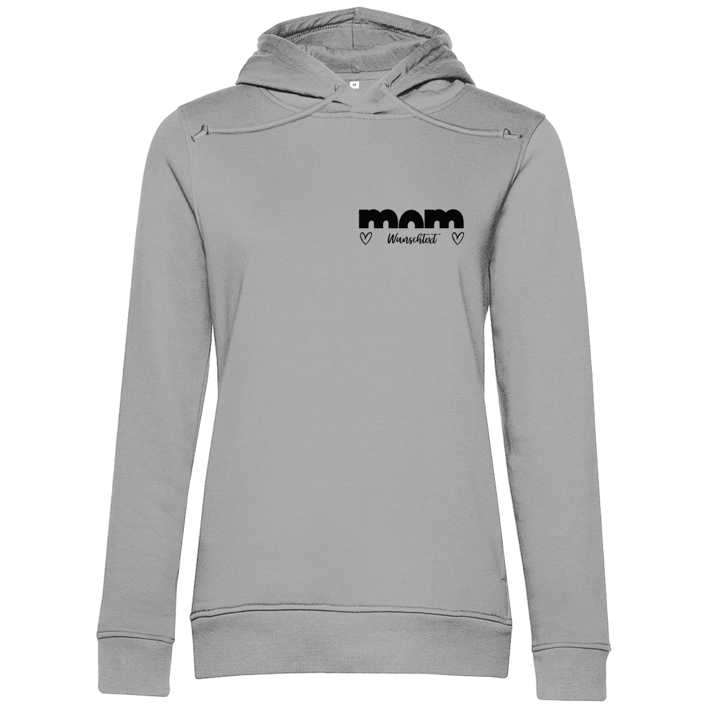 Damen Hoodie „mom True“ aus Bio-Baumwolle in Grau – personalisierbarer, moderner Print für stilbewusste Mamas