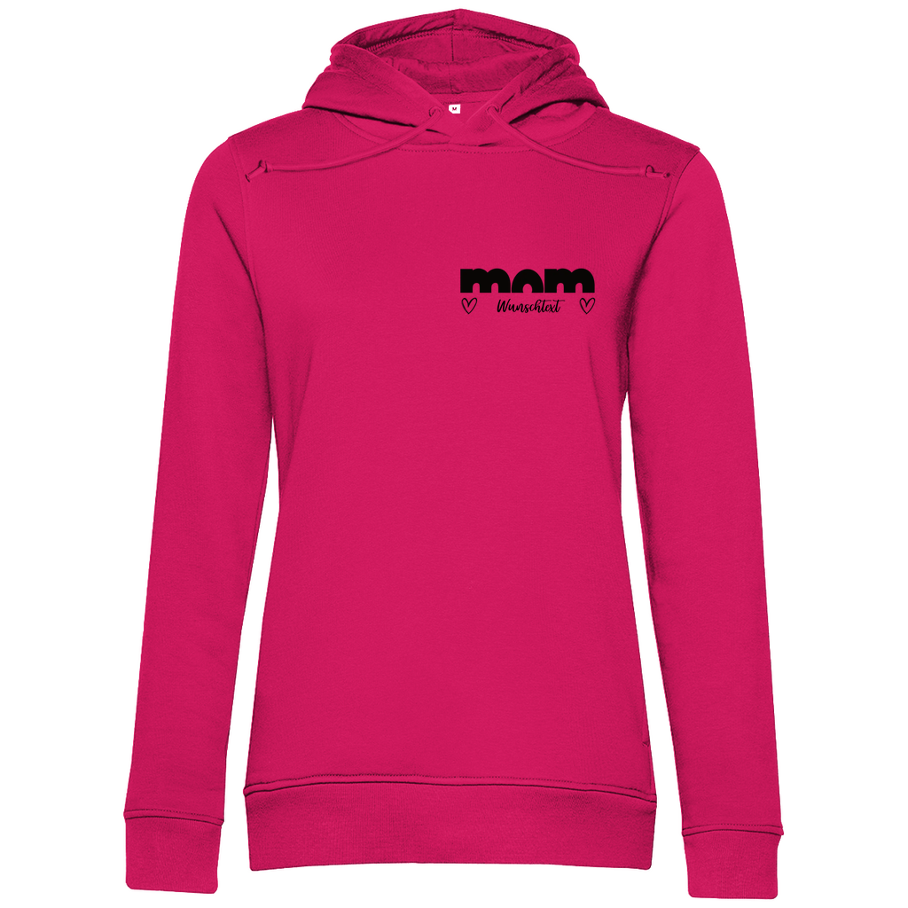 Damen Hoodie „mom True“ aus Bio-Baumwolle in magenta Pink – personalisierbarer, moderner Print für stilbewusste Mamas