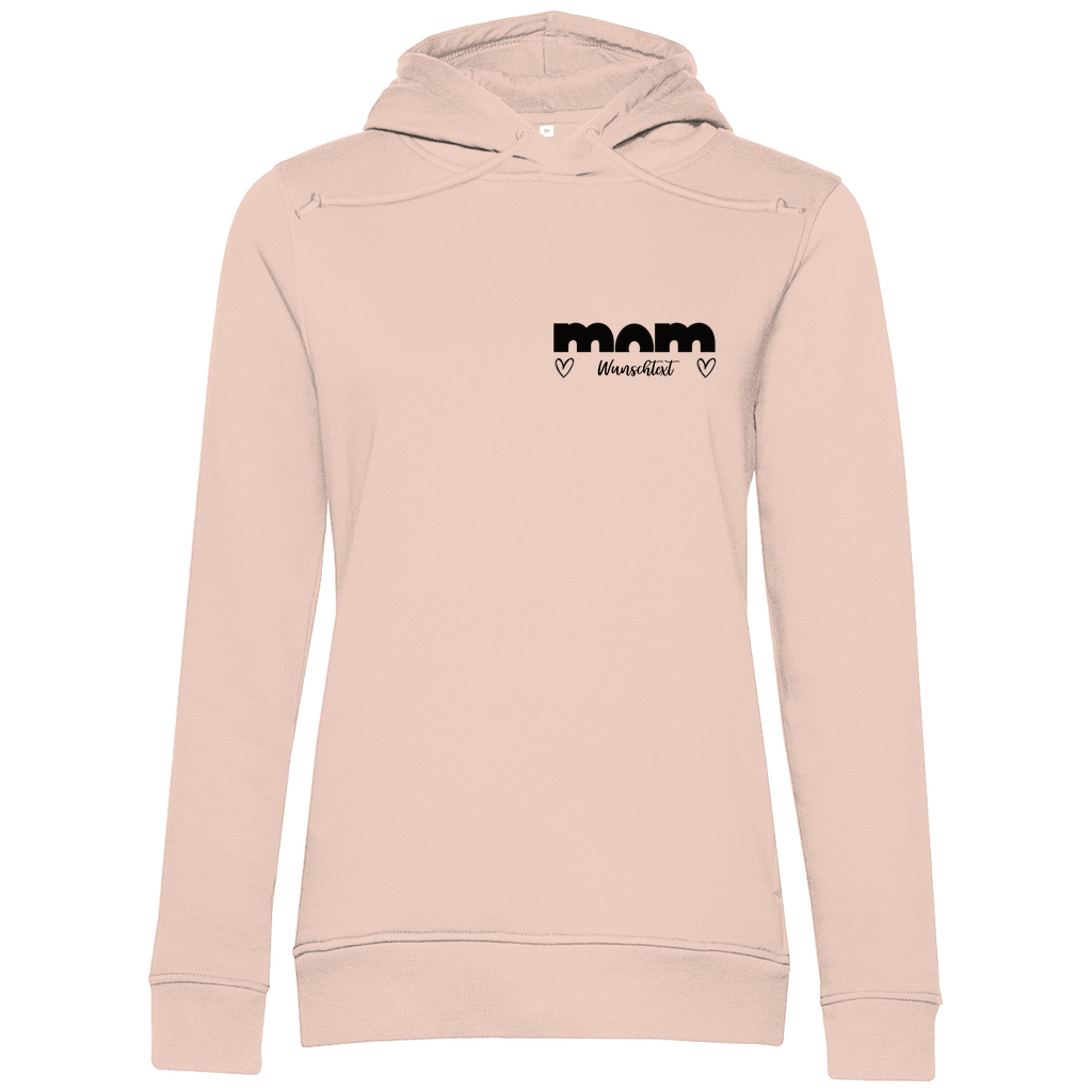 Damen Hoodie „mom True“ aus Bio-Baumwolle in Rosa – personalisierbarer, moderner Print für stilbewusste Mamas