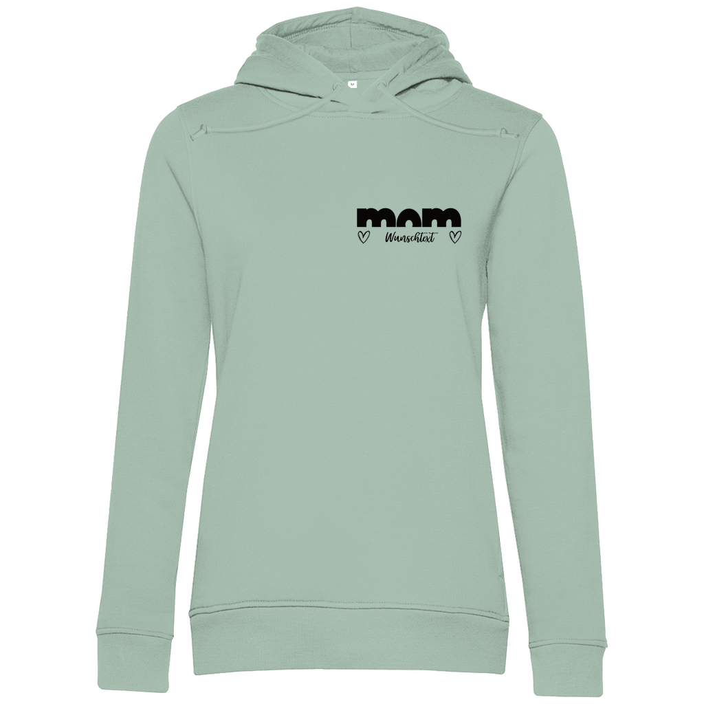 Damen Hoodie „mom True“ aus Bio-Baumwolle in Sage – personalisierbarer, moderner Print für stilbewusste Mamas
