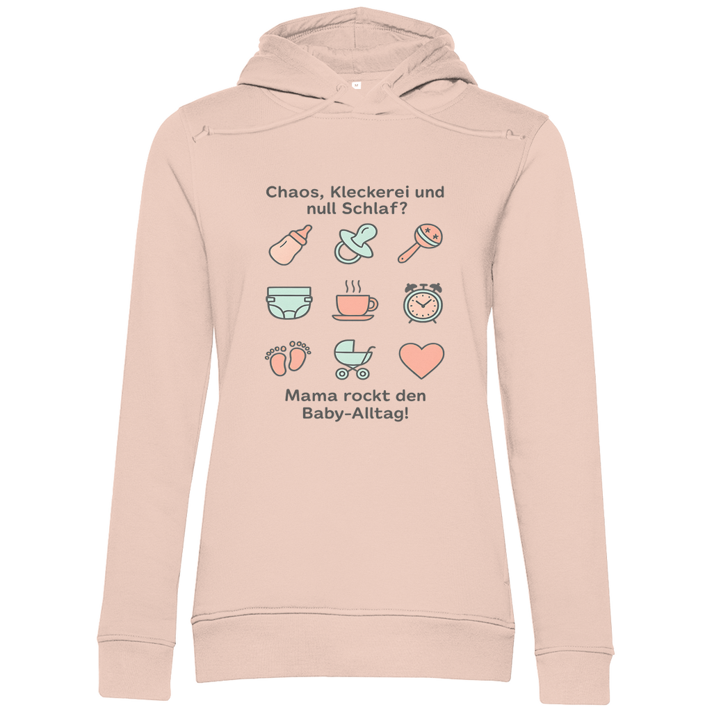 Damen Hoodie "Momlife Masterclass" in Rosa – weicher Kapuzenpullover mit Mama-Print & Baby-Icons für den Familienalltag und ideales Geschenk für Mamas Geburtstag oder zum Muttertag