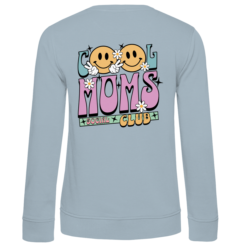 Damen Sweatshirt „Cool Moms Social Club“ mit Rückenprint aus Bio-Baumwolle in Blau – Ausdrucksstarkes Design mit Retro-Schriftzug für stolze Mamas