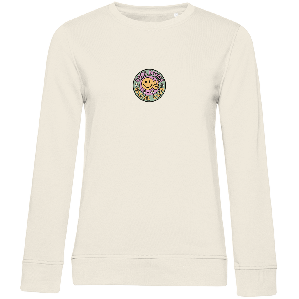 Damen Sweatshirt „Cool Moms Social Club“ mit Frontprint aus Bio-Baumwolle in Beige – Angesagtes Retro-Design für modebewusste Mamas