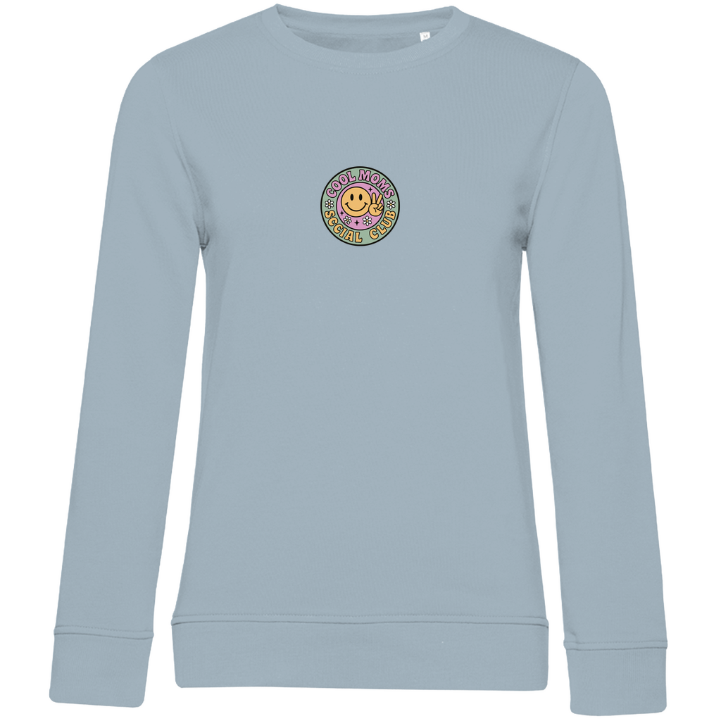 Damen Sweatshirt „Cool Moms Social Club“ mit Frontprint aus Bio-Baumwolle in Blau – Angesagtes Retro-Design für modebewusste Mamas