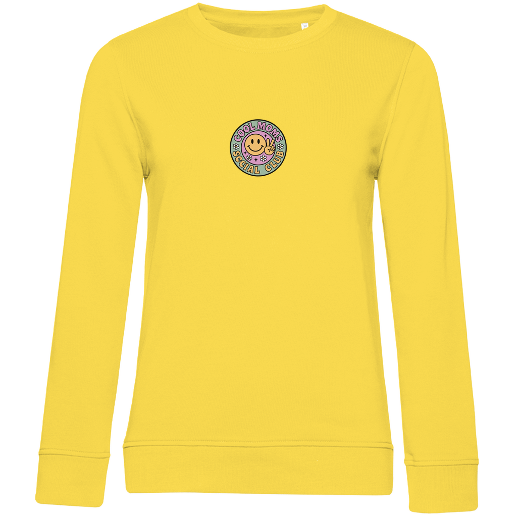 Damen Sweatshirt „Cool Moms Social Club“ mit Frontprint aus Bio-Baumwolle in Gelb – Angesagtes Retro-Design für modebewusste Mamas