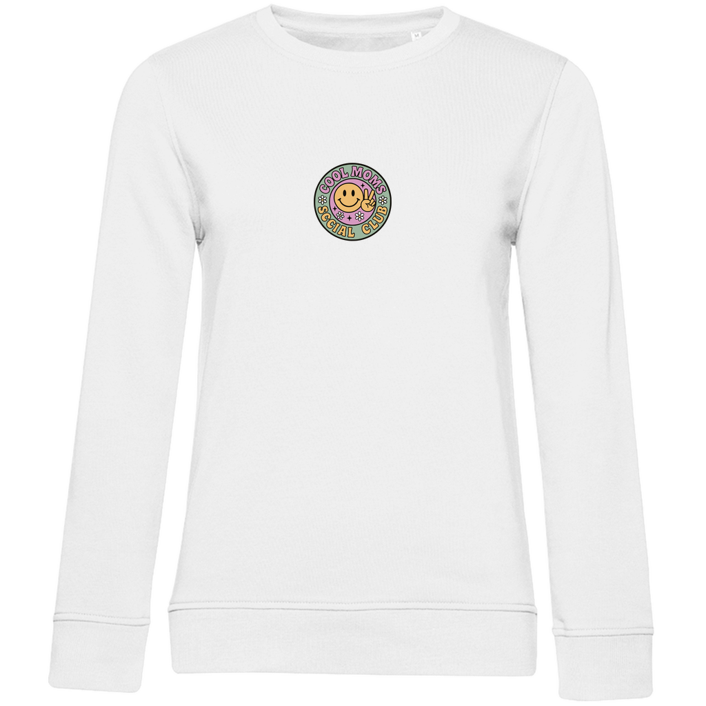 Damen Sweatshirt „Cool Moms Social Club“ mit Frontprint aus Bio-Baumwolle in Weiß – Angesagtes Retro-Design für modebewusste Mamas