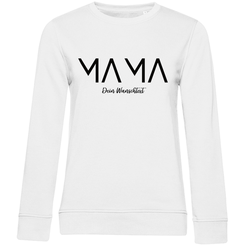 Damen Sweatshirt „MAMA Lines“ aus Bio-Baumwolle in Weiß – modernes Design mit personalisierbarem Wunschtext für stilbewusste Mamas