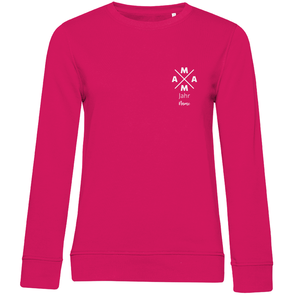 Damen Sweatshirt „MAMA X Mini – Dark Edition“ in Magenta Pink – personalisierbarer Weiß-Print mit Jahr & Name auf dunklem Stoff, stylisches Mama-Design für Alltag & Freizeit. Ideal als Geschenk zum Geburtstag oder Muttertag.
