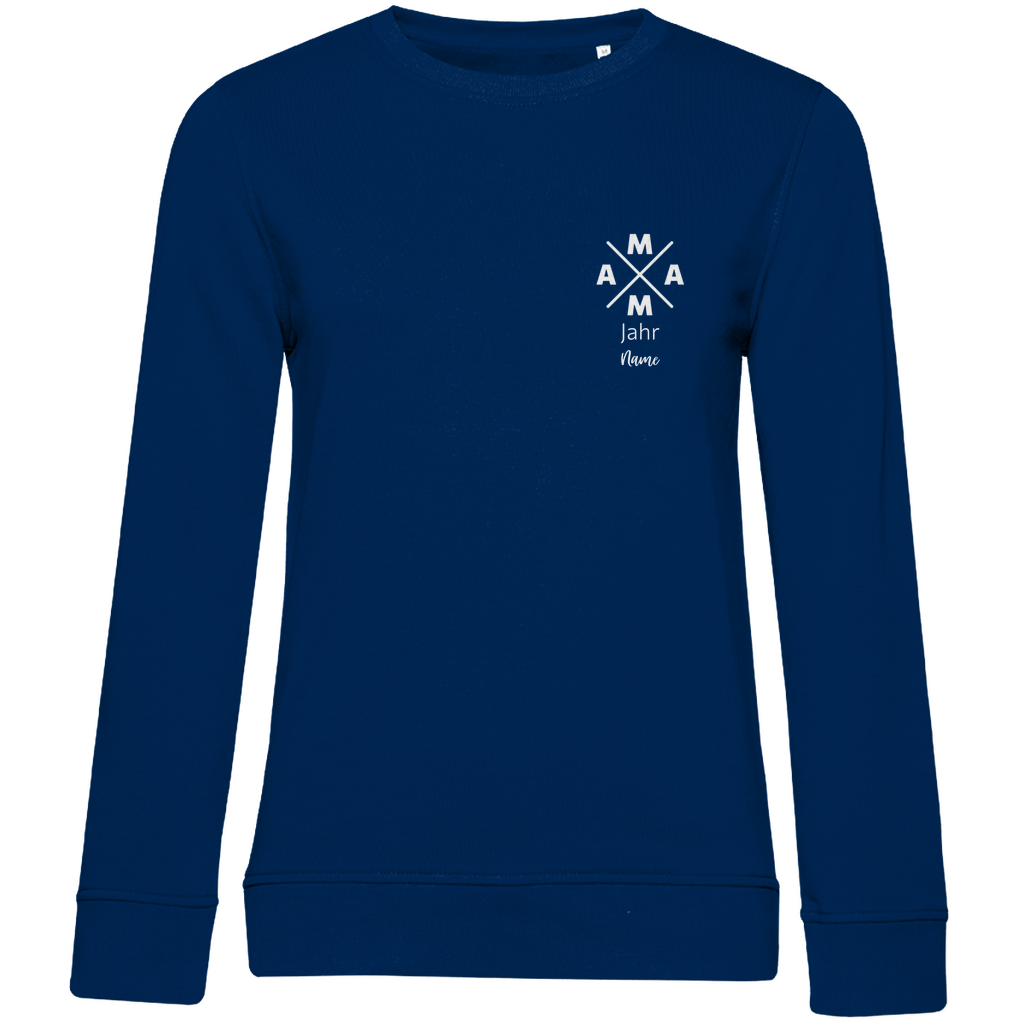 Damen Sweatshirt „MAMA X Mini – Dark Edition“ in Navy Blau – personalisierbarer Weiß-Print mit Jahr & Name auf dunklem Stoff, stylisches Mama-Design für Alltag & Freizeit. Ideal als Geschenk zum Geburtstag oder Muttertag.