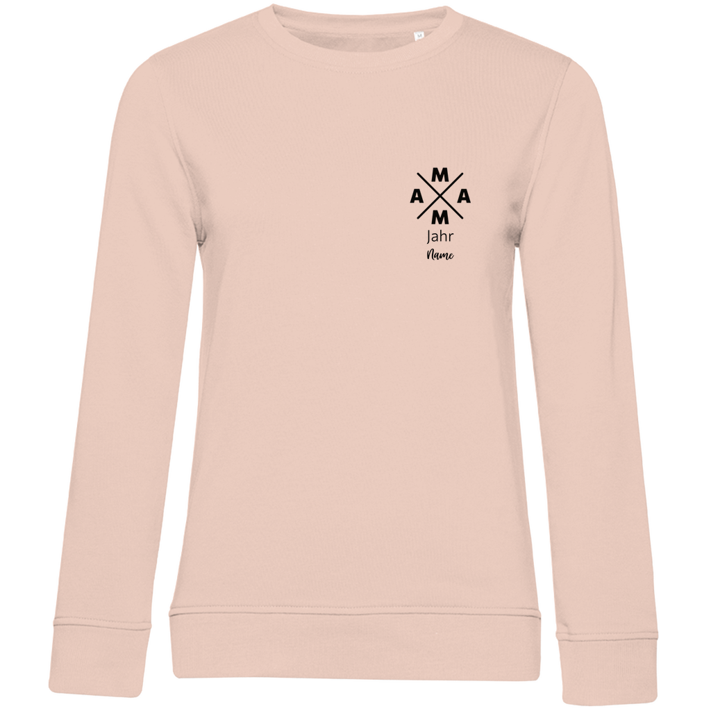 Damen Sweatshirt „MAMA X Mini“ in Rosa (Altrosa) – personalisierbarer Brustprint mit Wunschjahr & Name, modernes Design für stilbewusste Mamas. Ideal als Geschenk zum Geburtstag oder Muttertag.