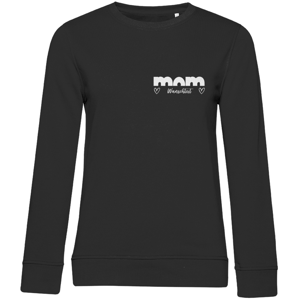 Damen Sweatshirt „mom Bright“ aus Bio-Baumwolle in Schwarz – personalisierbarer Print mit Herz-Details für stilvolle Mamas