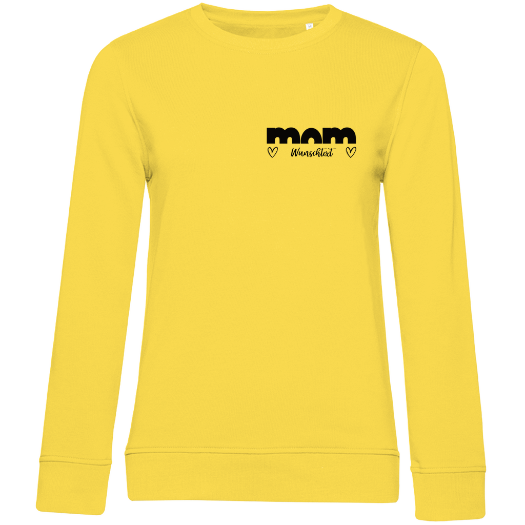 Damen Sweatshirt „mom True“ aus Bio-Baumwolle in Gelb – personalisierbarer, moderner Print für stilbewusste Mamas