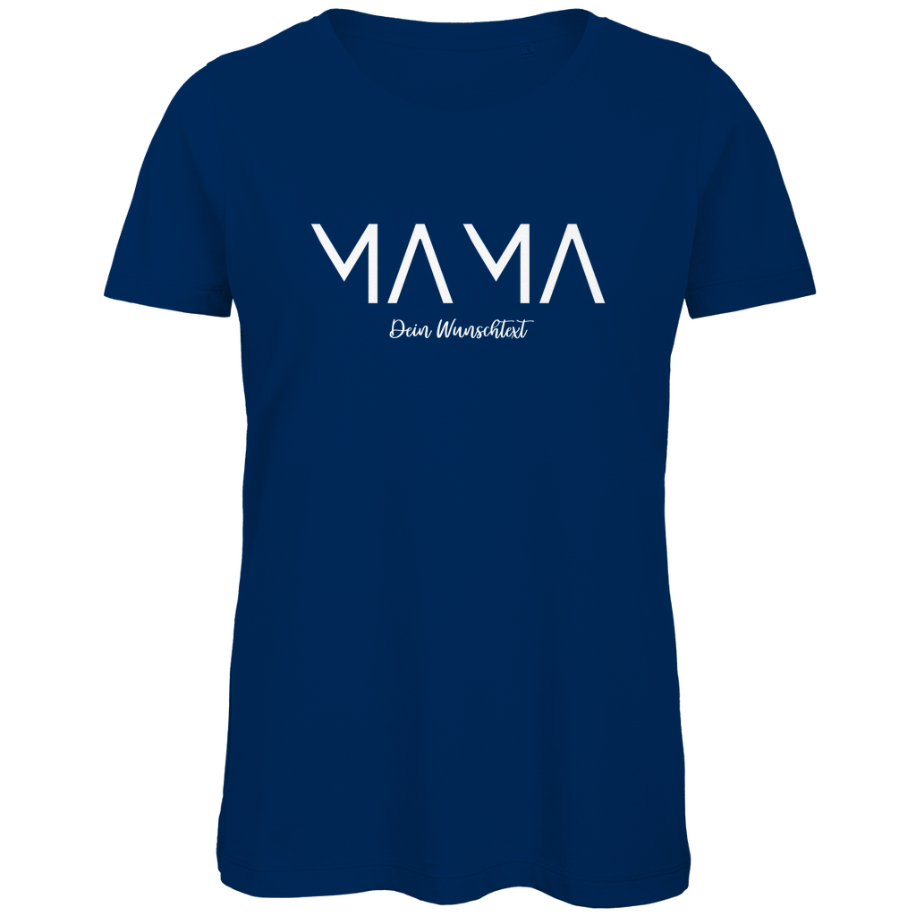 Damen T-Shirt „MAMA Bright“ aus Bio-Baumwolle in Blau – personalisierbarer Weiß-Print für stolze Mamas
