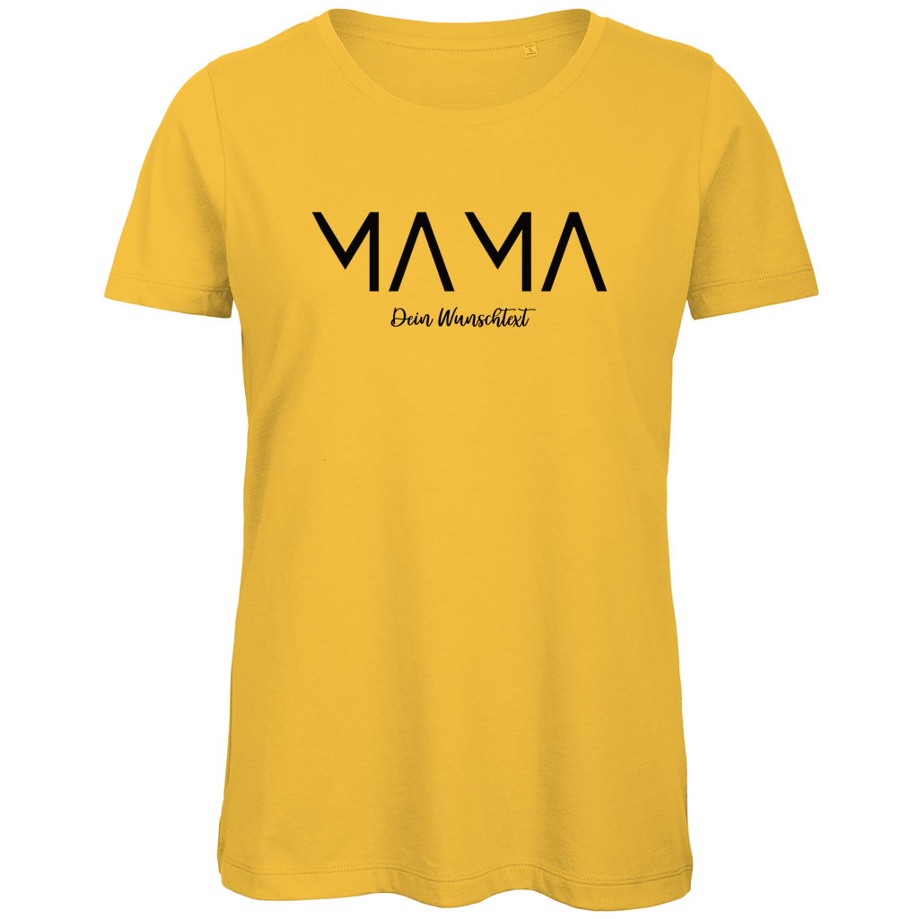 Damen T-Shirt „MAMA Lines“ aus Bio-Baumwolle in Gelb – minimalistisches modernes Design mit personalisierbarem Wunschtext für moderne Mamas
