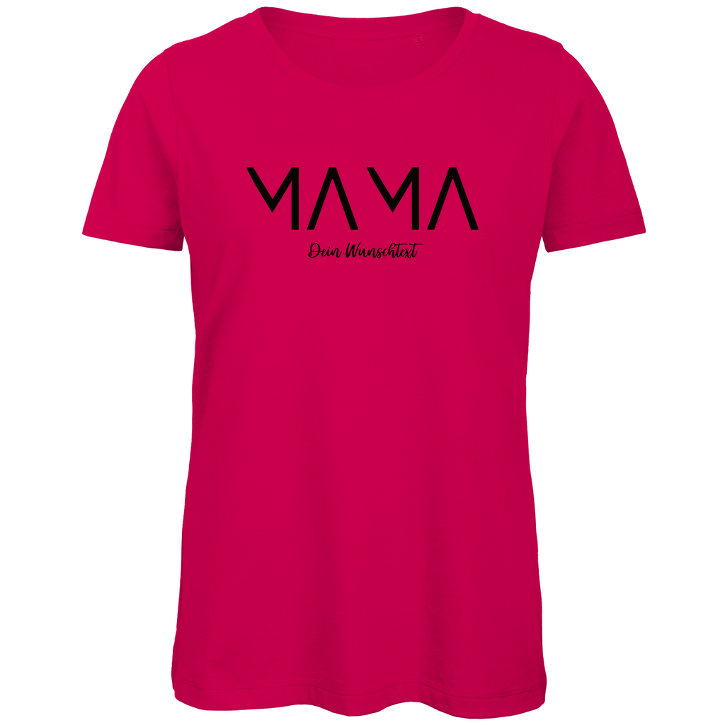 Damen T-Shirt „MAMA Lines“ aus Bio-Baumwolle in Magenta Pink – minimalistisches modernes Design mit personalisierbarem Wunschtext für moderne Mamas