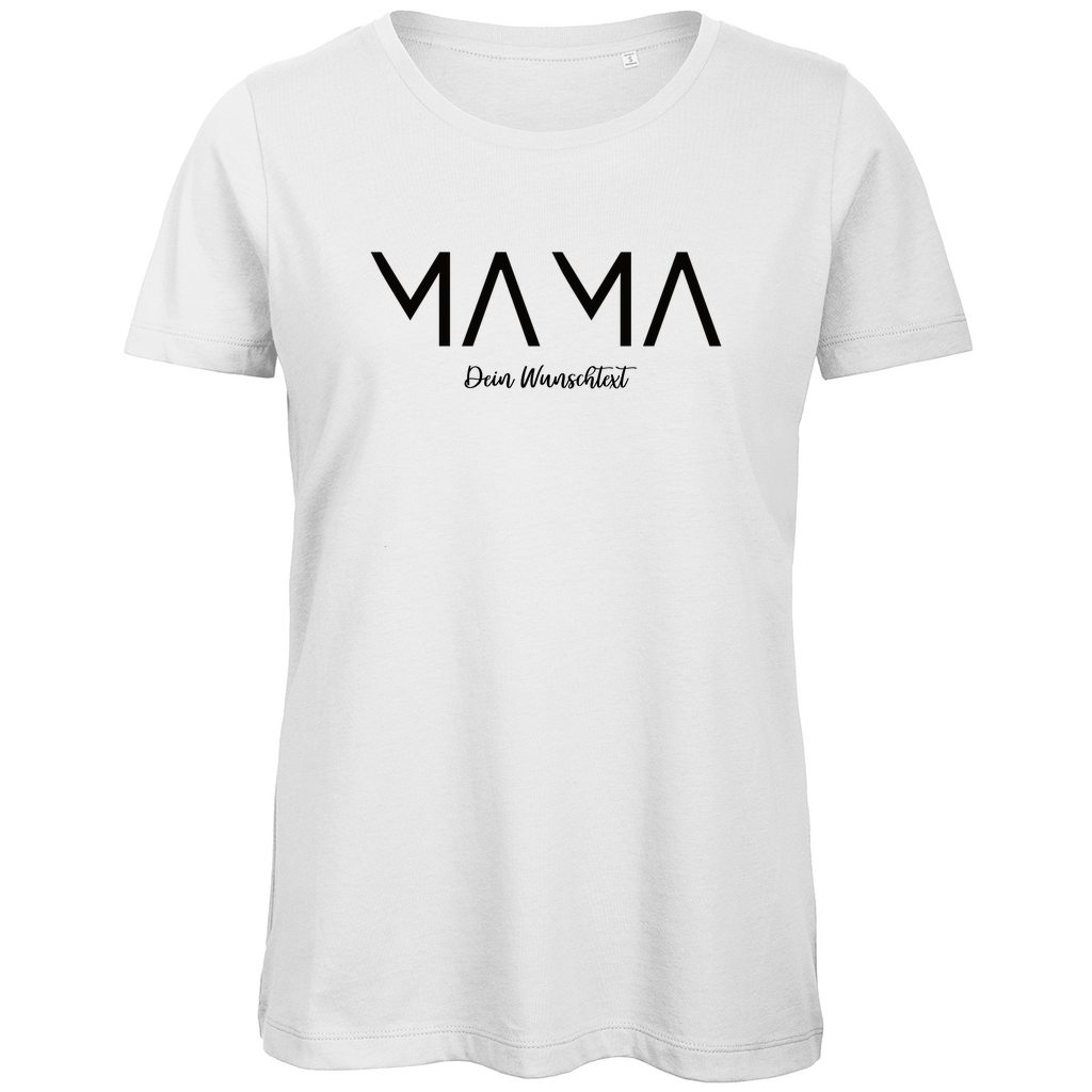 Damen T-Shirt „MAMA Lines“ aus Bio-Baumwolle in Weiß – minimalistisches modernes Design mit personalisierbarem Wunschtext für moderne Mamas