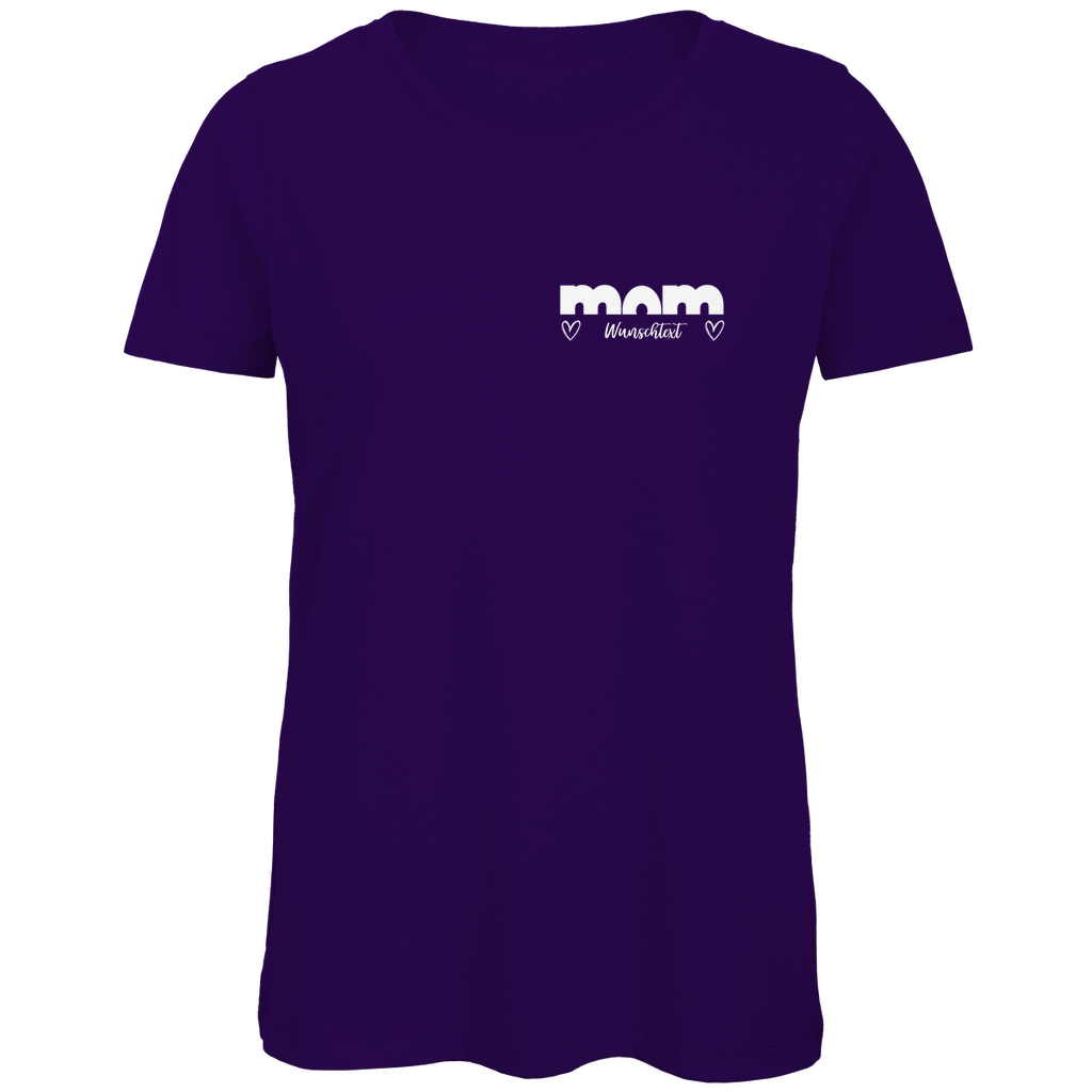 Damen T-Shirt „mom Bright“ aus Bio-Baumwolle in Lila – personalisierbarer Print mit Herz-Details für stilvolle Mamas