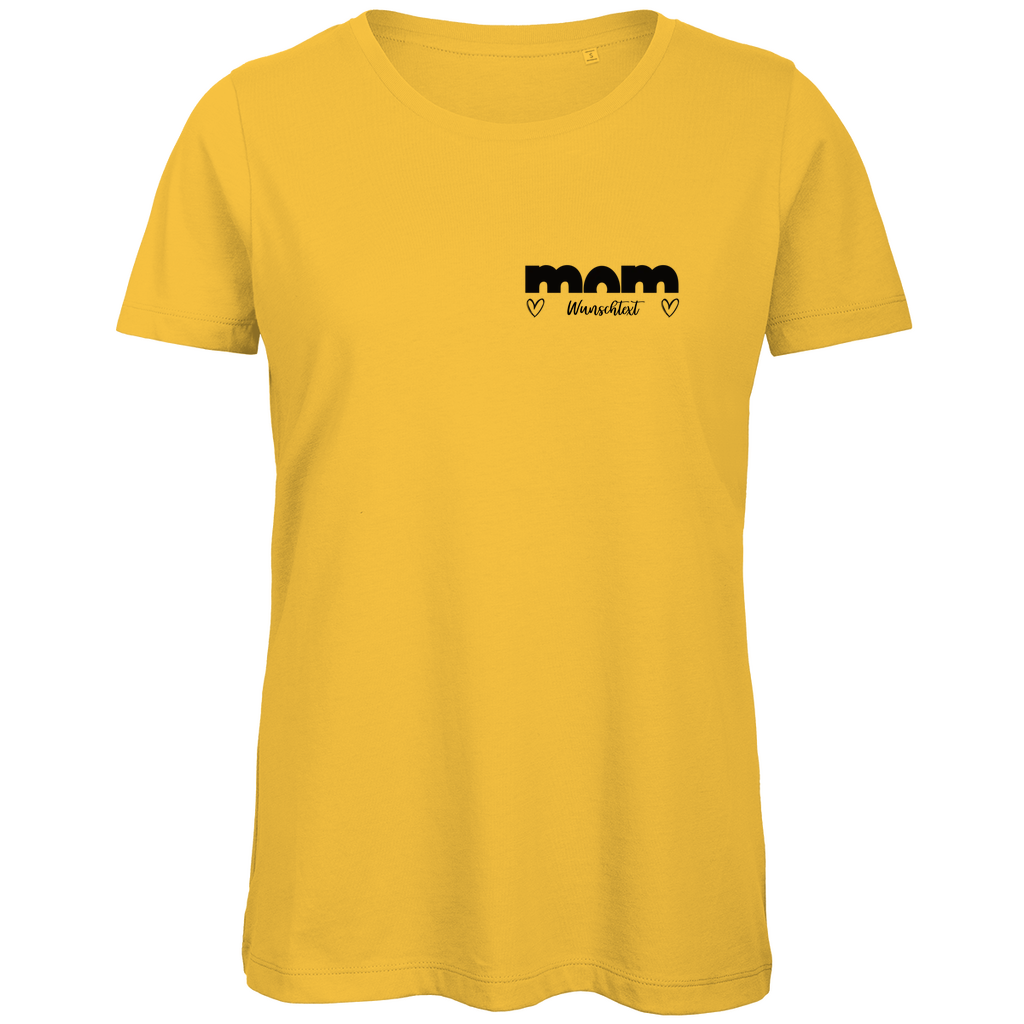 Damen T-Shirt „mom True“ aus Bio-Baumwolle in Gelb – personalisierbarer, moderner Print für stilbewusste Mamas