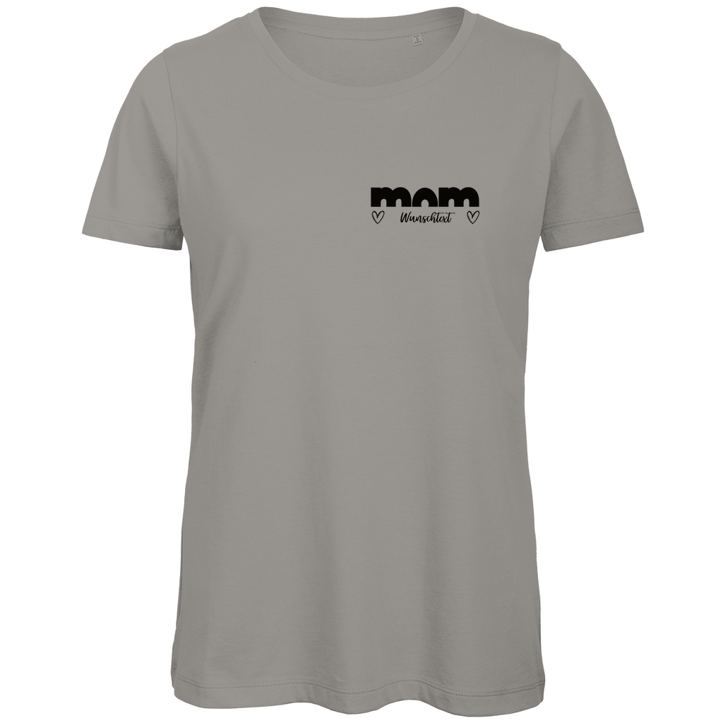 Damen T-Shirt „mom True“ aus Bio-Baumwolle in Grau – personalisierbarer, moderner Print für stilbewusste Mamas