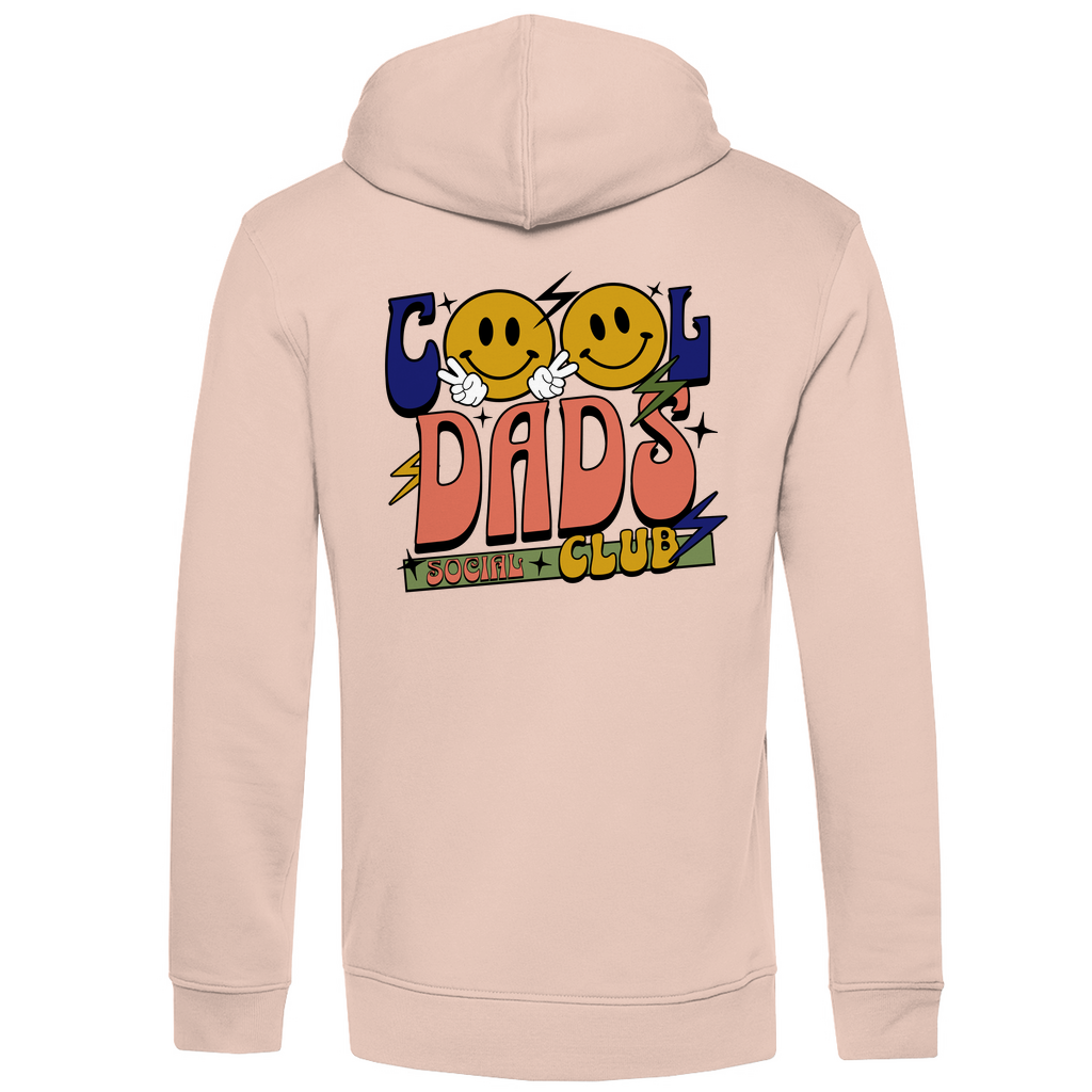 Hoodie Herren "Cool Dads Social Club" aus Bio-Baumwolle in Rosa mit großem Backprint – stylischer Blickfang für Papas mit Charakter