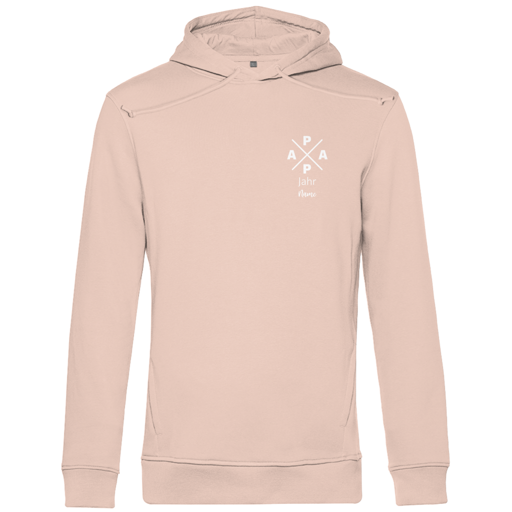 Hoodie Herren "PAPA X Mini" personalisierbar aus Bio-Baumwolle in Rosé – minimalistisches Design für Väter, mit Namen und Geburtsjahr veredelbar.