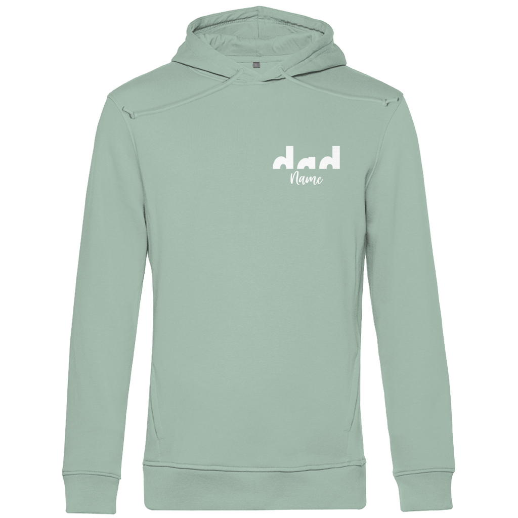 Hoodie Herren – Proud Dad Design aus Bio-Baumwolle, personalisierbar mit den Namen deiner Kinder, in Farbe Sage