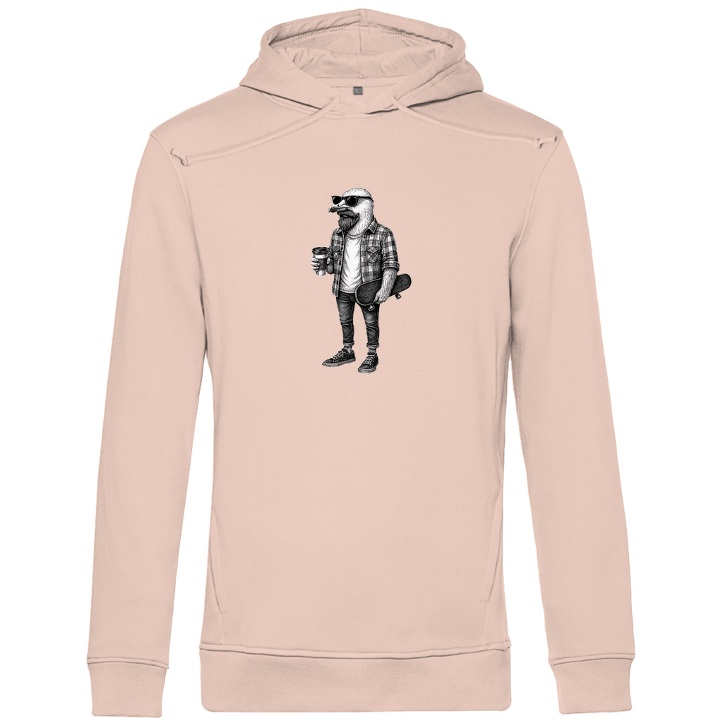 Herren Hoodie "Seaside Dude" aus Bio-Baumwolle in Altrosa mit gezeichneter Möwe im urbanen Stil – stilvoller Look mit Humor