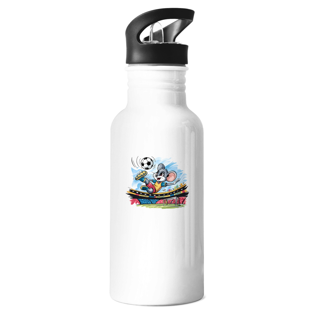 Kinder Edelstahl Trinkflasche "Soccer Mouse" für Jungen mit Fußball Motiv: Sportliche Maus beim Fallrückzieher im Fußballstadion