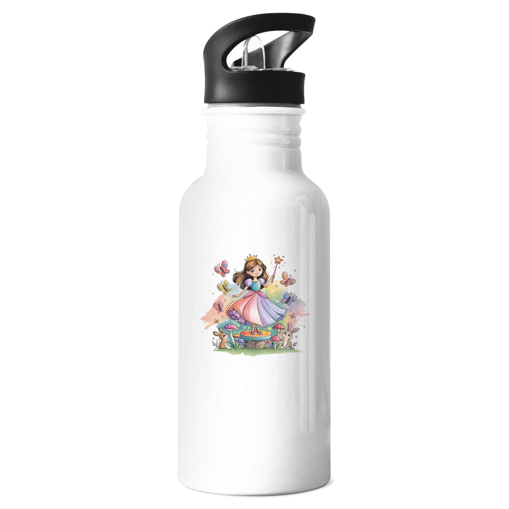 Kinder Edelstahl Trinkflasche "Fairy Princess" für Mädchen mit Prinzessinnen Motiv: Prinzessin im Märchenwald mit Häschen und Schmetterlingen