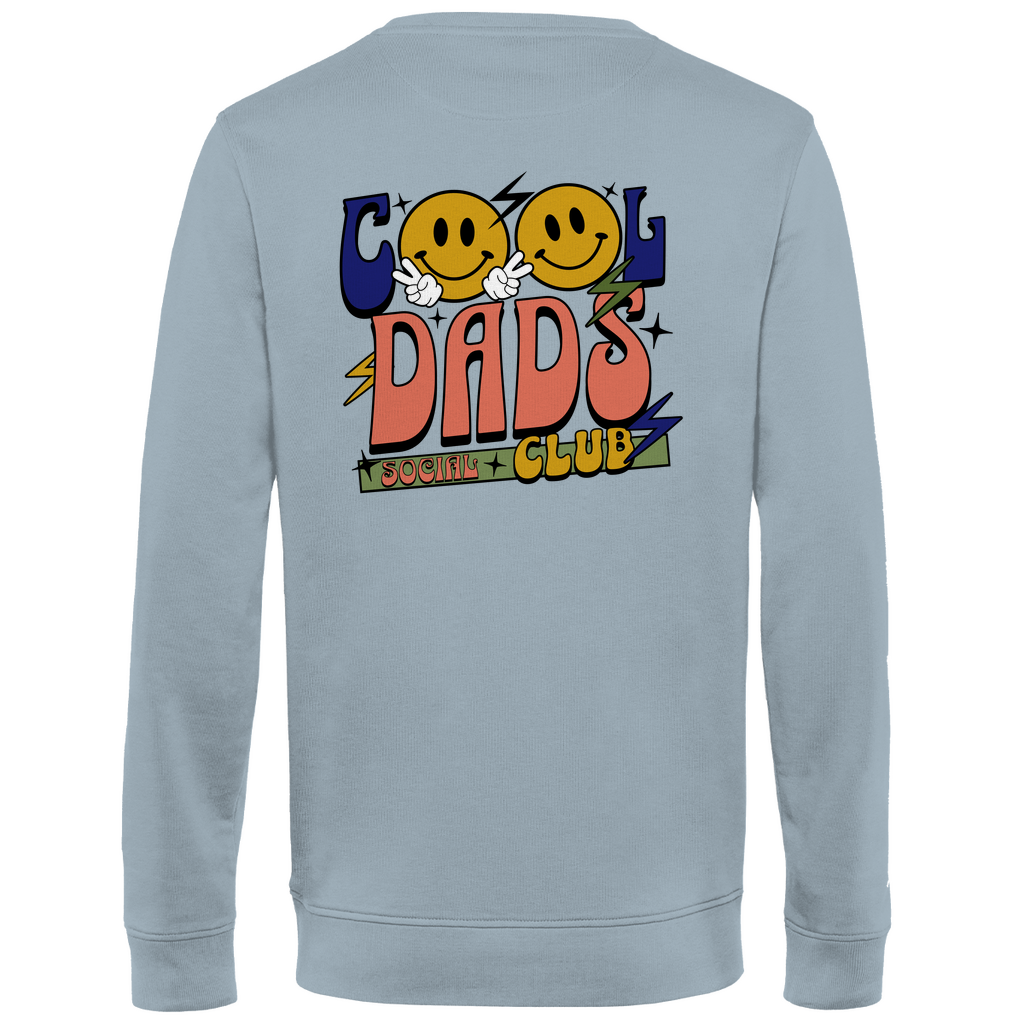 Sweatshirt Herren "Cool Dads Social Club" aus Bio-Baumwolle in Blau mit auffälligem Backprint – modisches Statement für Väter mit Haltung