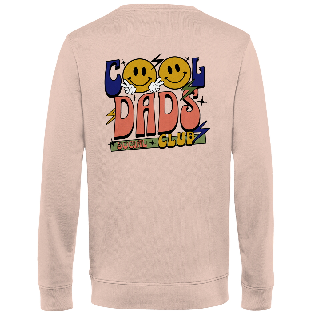 Sweatshirt Herren "Cool Dads Social Club" aus Bio-Baumwolle in Rosa mit auffälligem Backprint – modisches Statement für Väter mit Haltung