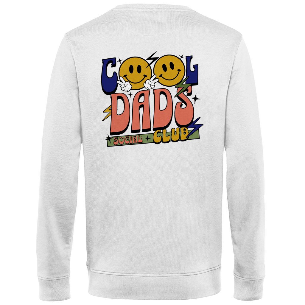 Sweatshirt Herren "Cool Dads Social Club" aus Bio-Baumwolle in Weiß mit auffälligem Backprint – modisches Statement für Väter mit Haltung