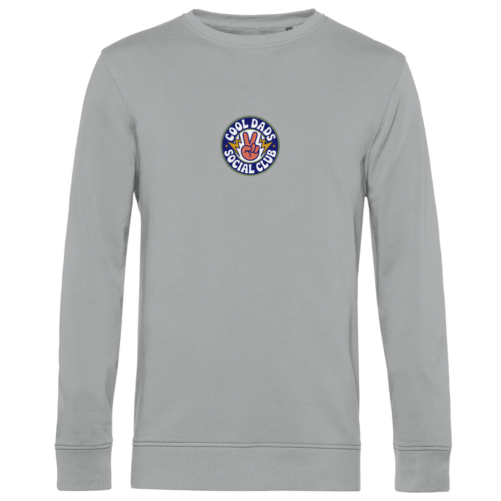 Sweatshirt Herren "Cool Dads Social Club" aus Bio-Baumwolle in Grau mit Club-Badge auf der Brust – klarer Look für stylische Väter