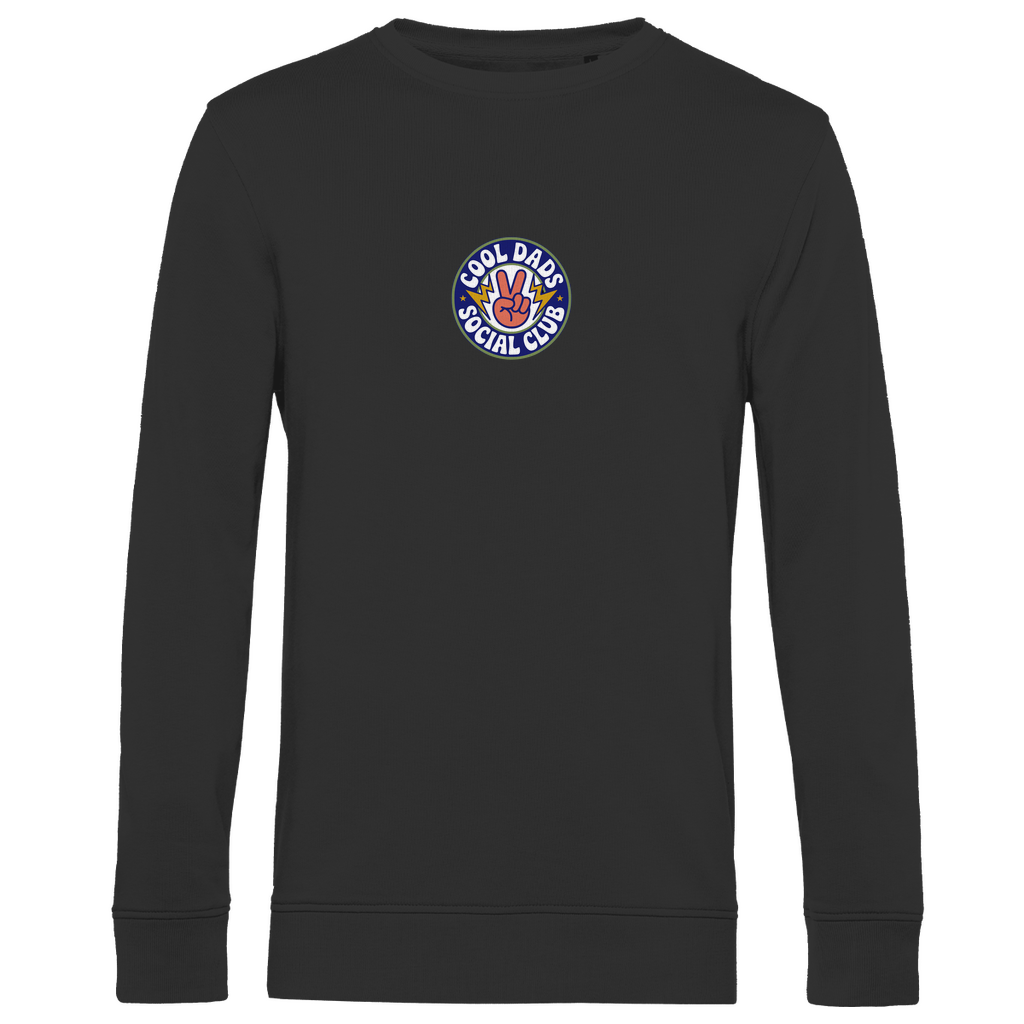 Sweatshirt Herren "Cool Dads Social Club" aus Bio-Baumwolle in Schwarz mit Club-Badge auf der Brust – klarer Look für stylische Väter