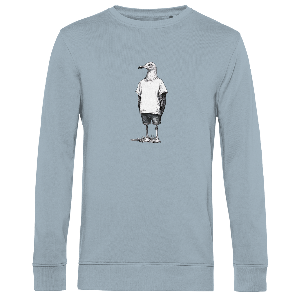 Sweatshirt Herren "Küstenvogel" aus Bio-Baumwolle in Blau mit gezeichneter Möwe auf der Brust – modisches Statement für stilbewusste Männer