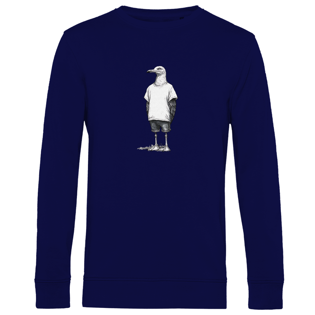 Sweatshirt Herren "Küstenvogel" aus Bio-Baumwolle in Navy Blau mit gezeichneter Möwe auf der Brust – modisches Statement für stilbewusste Männer