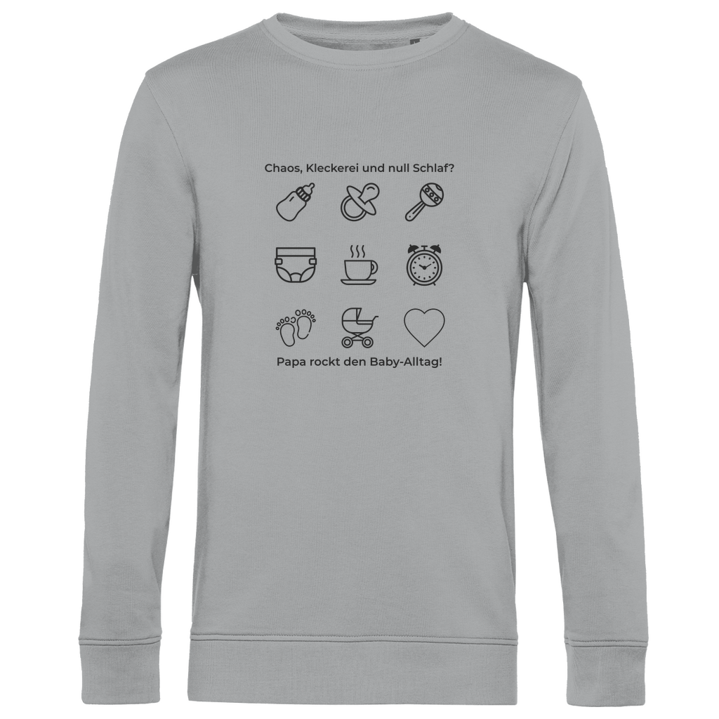 Sweatshirt Herren "Papa rockt das Chaos" aus Bio-Baumwolle in Grau mit Alltags-Symbolik für Väter – stilvoller Rundhals-Pullover für Papas mit Haltung ideal als Geschenk zum Vatertag oder Geburtstag