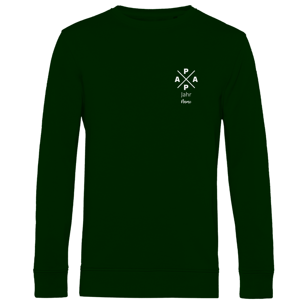 Sweatshirt Herren "PAPA X Mini" personalisierbar aus Bio-Baumwolle in Grün – minimalistisches Design für Väter, mit Namen und Geburtsjahr veredelbar.