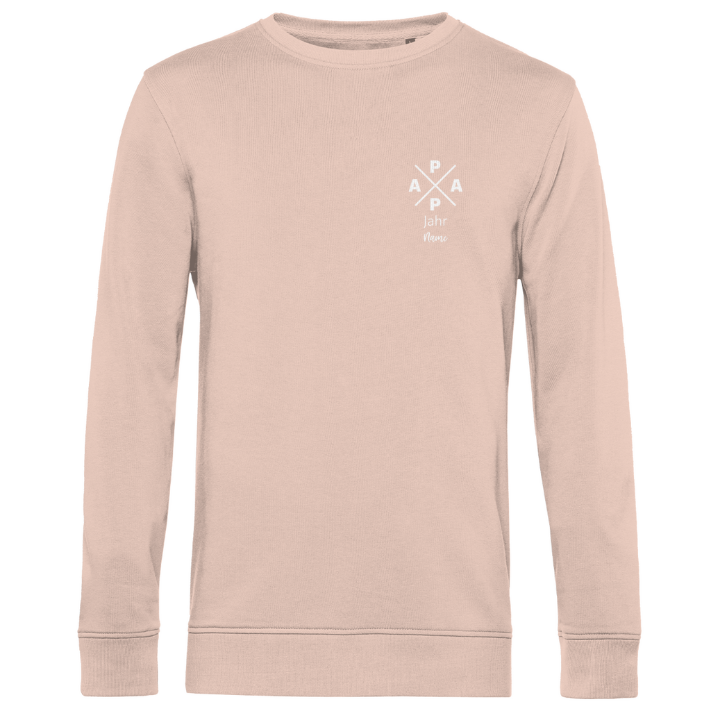 Sweatshirt Herren "PAPA X Mini" personalisierbar aus Bio-Baumwolle in Rosa – minimalistisches Design für Väter, mit Namen und Geburtsjahr veredelbar.