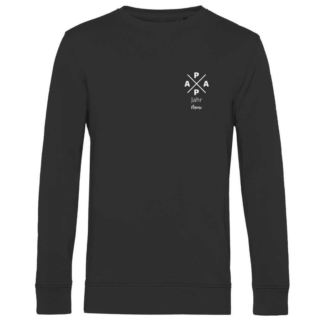 Sweatshirt Herren "PAPA X Mini" personalisierbar aus Bio-Baumwolle in Schwarz – minimalistisches Design für Väter, mit Namen und Geburtsjahr veredelbar.