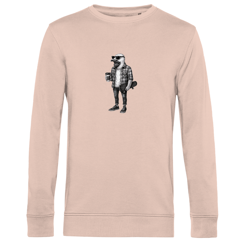 Herren Sweatshirt "Seaside Dude" aus Bio-Baumwolle in Altrosa mit gezeichneter Möwe im urbanen Stil – stilvoller Look mit Humor