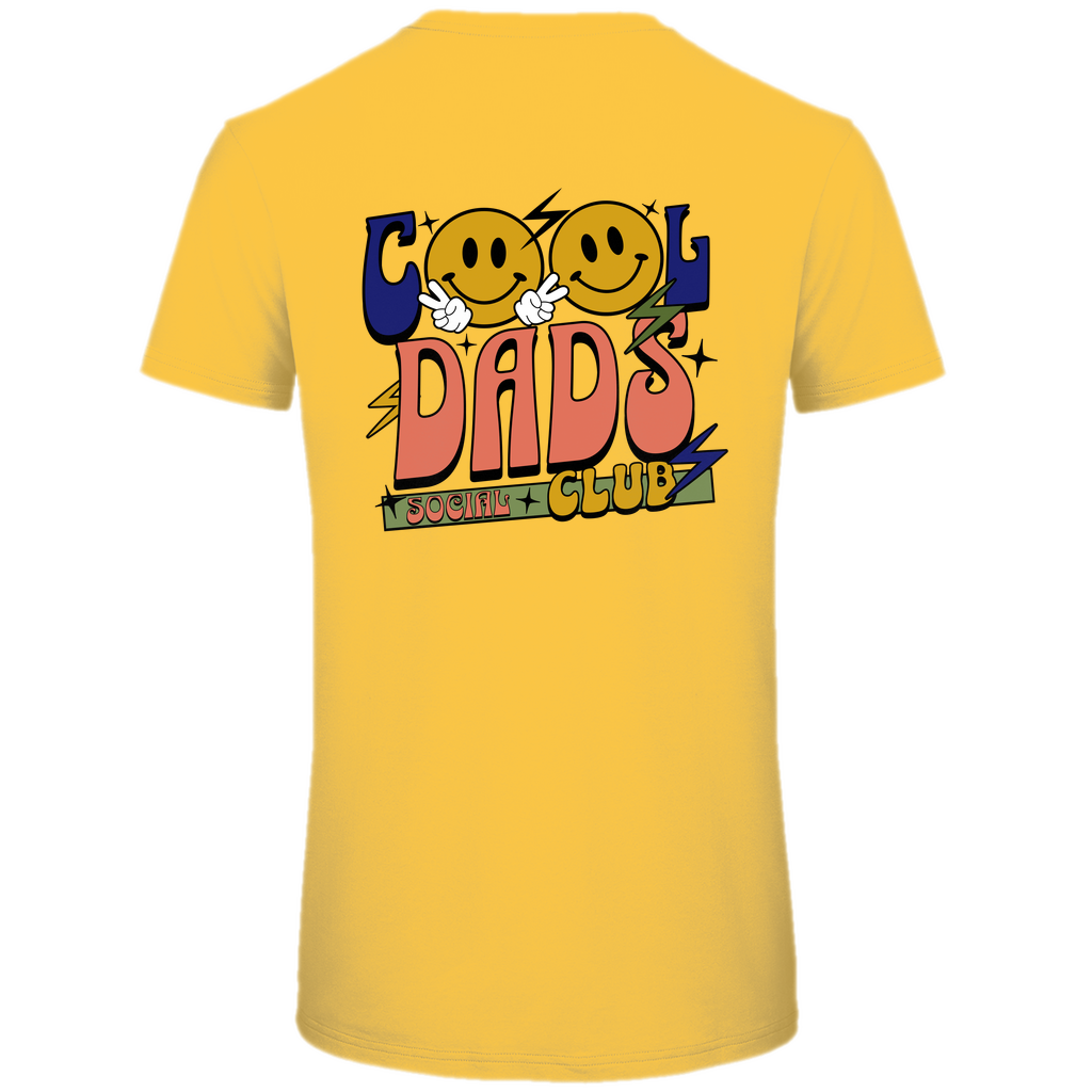 T-Shirt Herren "Cool Dads Social Club" aus Bio-Baumwolle in Gelb mit auffälligem Backprint – stylischer Blickfang für Väter mit Haltung