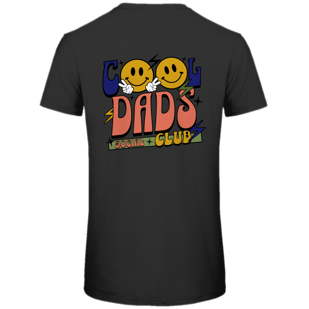 T-Shirt Herren "Cool Dads Social Club" aus Bio-Baumwolle in Schwarz mit auffälligem Backprint – stylischer Blickfang für Väter mit Haltung